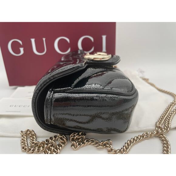 NEW!  GUCCI BLACK PATENT LEATHER MARMONT GG CROSSBODY BAG PURSE BOX AUTHENTIC - Picture 8 of 13